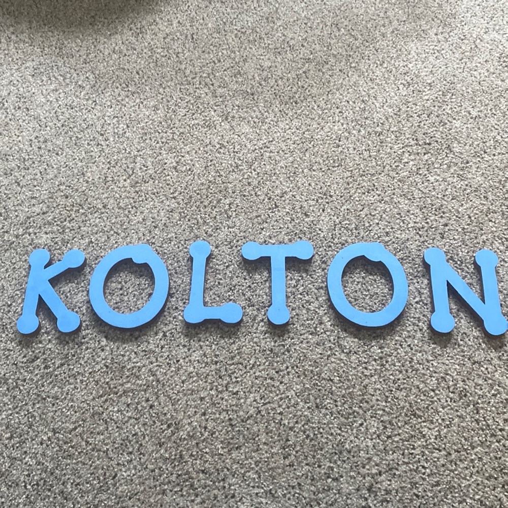 Kolton blue wooden block wall name art